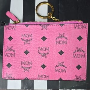 MCM Pink Patterned Pouch with Gold Accents